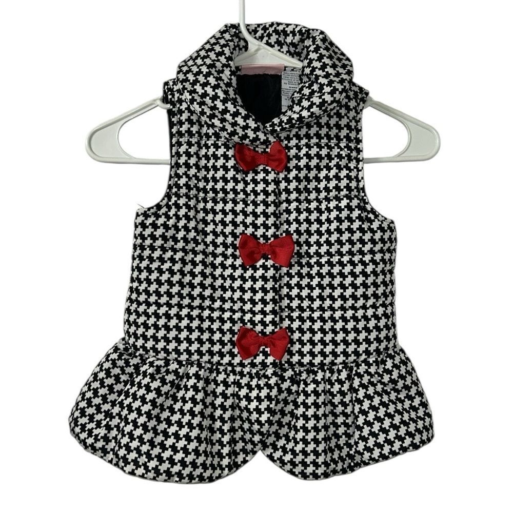 Kids Headquarters Girls Black & White Gingham Lightweight Puffer Vest(Size 6)